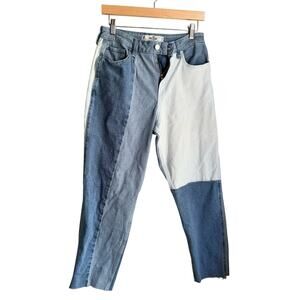 Hollister Curvy High-Rise Mom Jean Vintage Stretch Patchwork Sz 9R Raw Hem